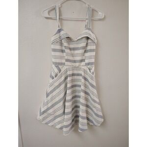 Striped Sleeveless Mini Dress in White and Light Blue